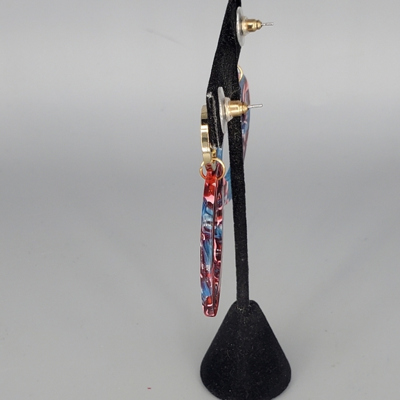 Turquoise and Red Plastic Circle Earrings and Turquoise Handmade Ring Set - Picture 4 of 9